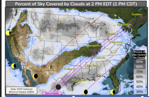 A screenshot of a forecast map of cloud cover generated by NWS.